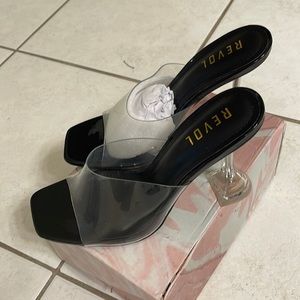 Black heels with Clear strap and Clear heel size 8